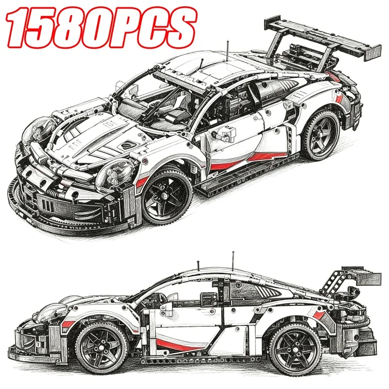 1580PCS 1:8 Scale RSR Race Car - Lego Set Technic recension och pris