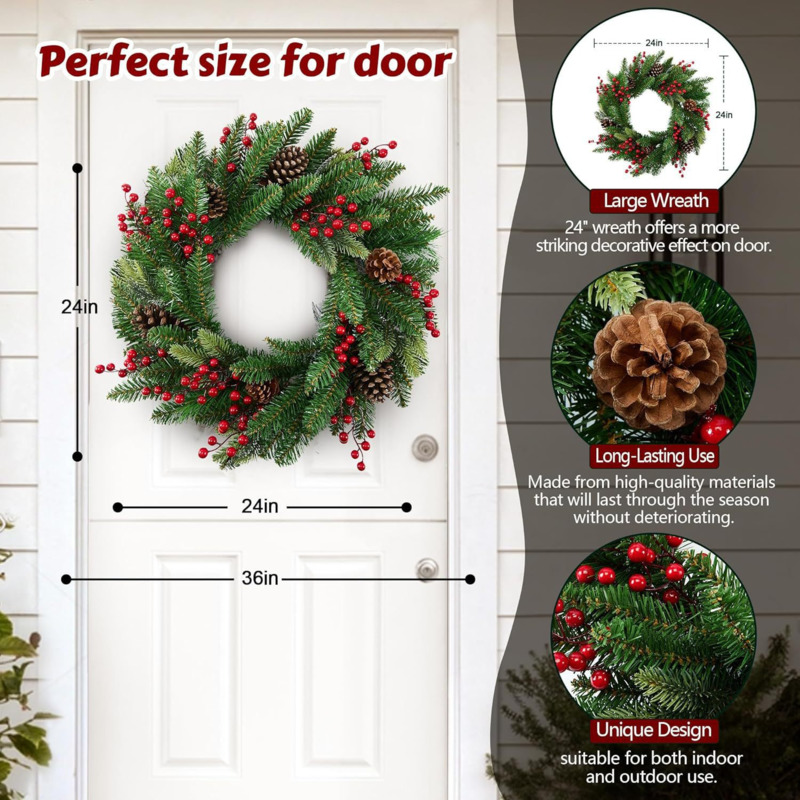 50cm Artificial Christmas Wrea - Christmas Wreath Fake recension och pris