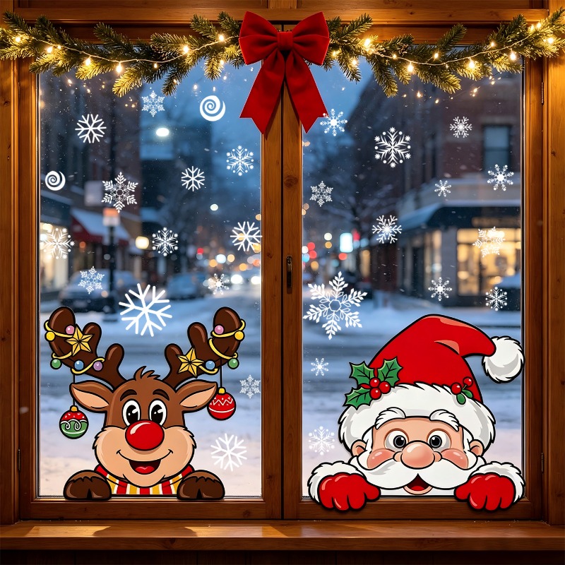 Christmas Cartoon Reindeer Sta - Snowflake Window Decal recension och pris