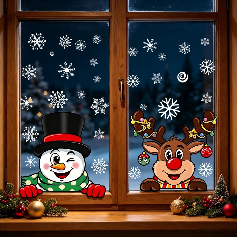 Christmas Cartoon Reindeer Sta - Snowflake Window Decal recension och pris